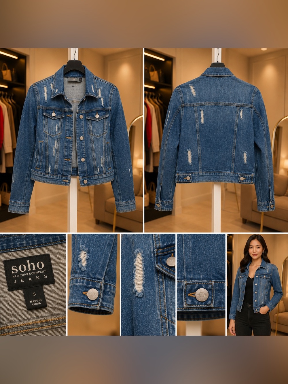 SOHO Distressed Blue Denim Jacket for Women